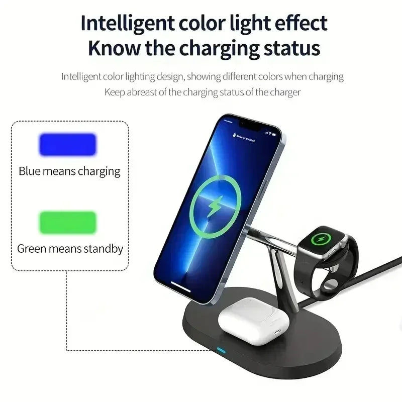 3 In 1 Magnetic Wireless Charger Stand For iPhone 16 15 14 13 Pro Apple Watch 9 8 Airprods 3 In 1 Macsafe Fast Charging Station